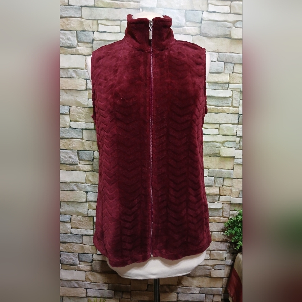 I.B.Diffusion Cozy Cut Zip Vest Large Burgundy Cottagecore